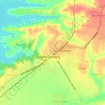 Ngandul topographic map, elevation, terrain