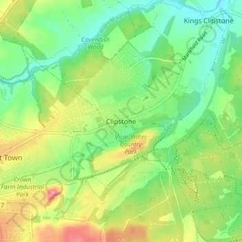 Clipstone topographic map, elevation, terrain