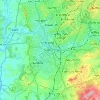 Stourbridge topographic map, elevation, terrain