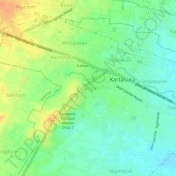 Pucangan topographic map, elevation, terrain