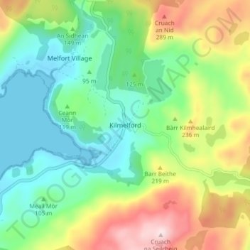 Kilmelford topographic map, elevation, terrain