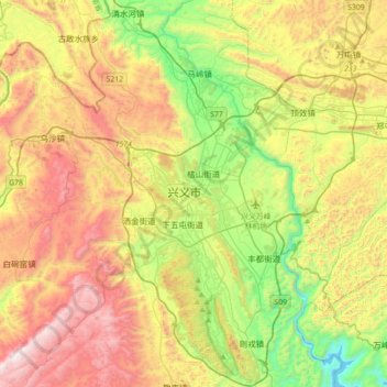 Qianxinan topographic map, elevation, terrain