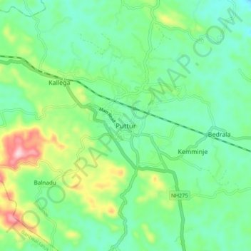 Puttur topographic map, elevation, terrain