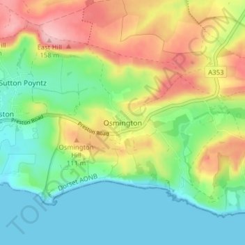 Osmington topographic map, elevation, terrain