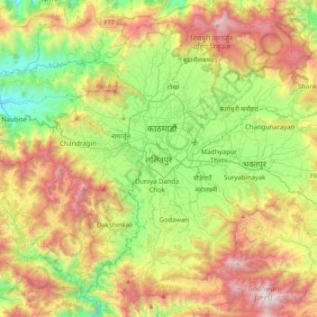 Lalitpur topographic map, elevation, terrain