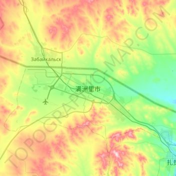 Manzhouli topographic map, elevation, terrain