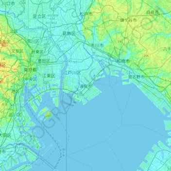 浦安市 topographic map, elevation, terrain