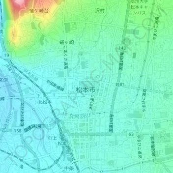 松本城 topographic map, elevation, terrain