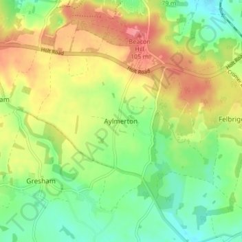 Aylmerton topographic map, elevation, terrain