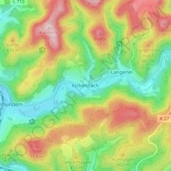 Kickenbach topographic map, elevation, terrain