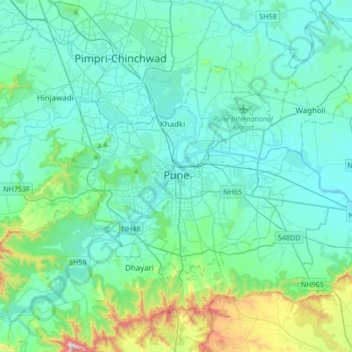 Pune topographic map, elevation, terrain