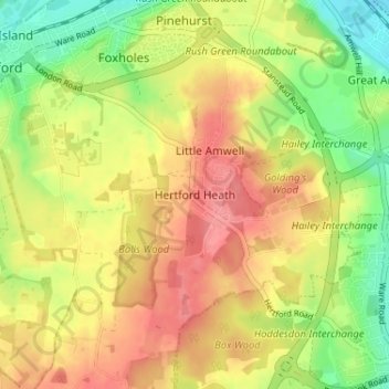 Hertford Heath topographic map, elevation, terrain