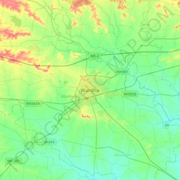 Wardha topographic map, elevation, terrain