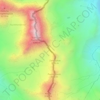 Zahnjoch topographic map, elevation, terrain