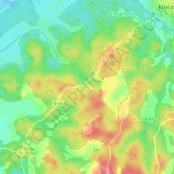 Levem topographic map, elevation, terrain