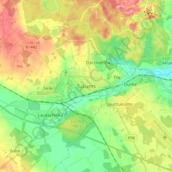 Tukums topographic map, elevation, terrain