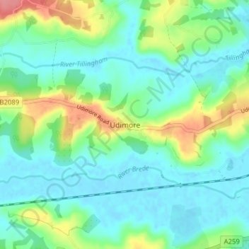 Udimore topographic map, elevation, terrain