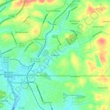 Kingtown topographic map, elevation, terrain