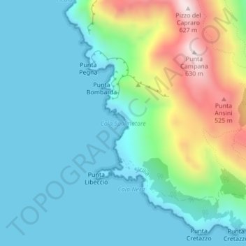 Cala Spalmatore topographic map, elevation, terrain