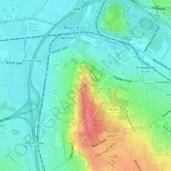 Bidston Hill topographic map, elevation, terrain