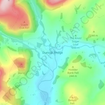 Dunsop Bridge topographic map, elevation, terrain