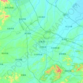 Ningxiang topographic map, elevation, terrain