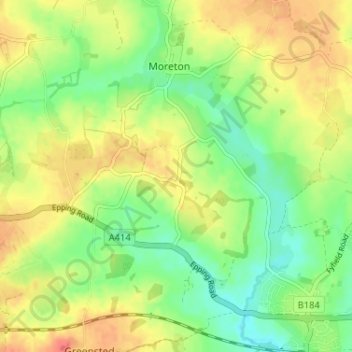 Bobbingworth topographic map, elevation, terrain