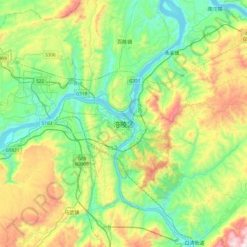 Fuling topographic map, elevation, terrain