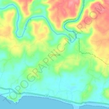 Cimanuk topographic map, elevation, terrain