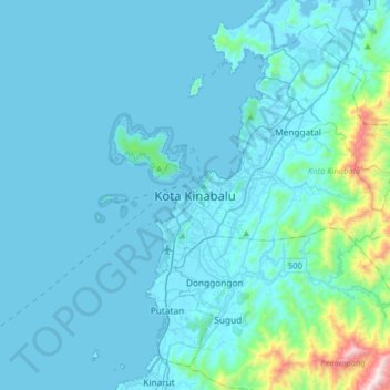 Kota Kinabalu topographic map, elevation, terrain