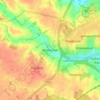 Washbrook topographic map, elevation, terrain