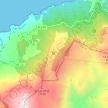 Coma d'en Vidal topographic map, elevation, terrain