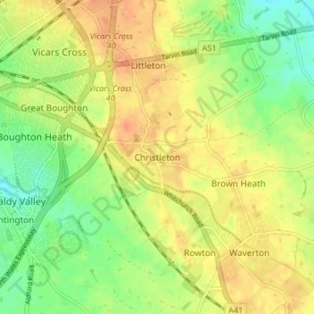 Christleton topographic map, elevation, terrain