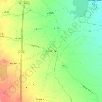 Kapadne topographic map, elevation, terrain