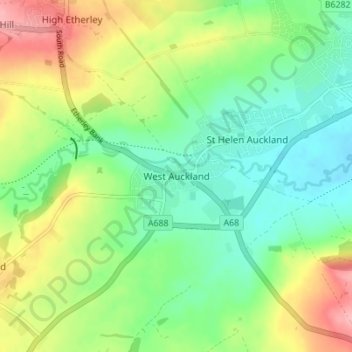 West Auckland topographic map, elevation, terrain