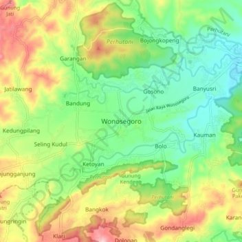 Wonosegoro topographic map, elevation, terrain