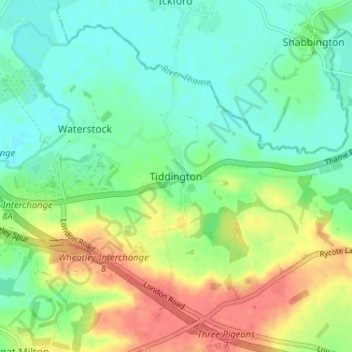 Tiddington topographic map, elevation, terrain