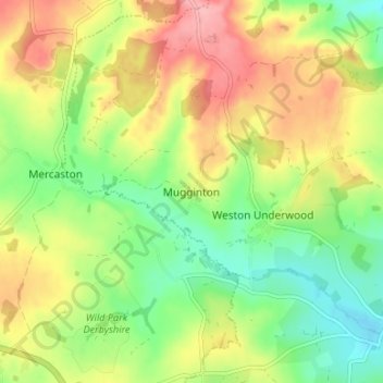 Mugginton topographic map, elevation, terrain