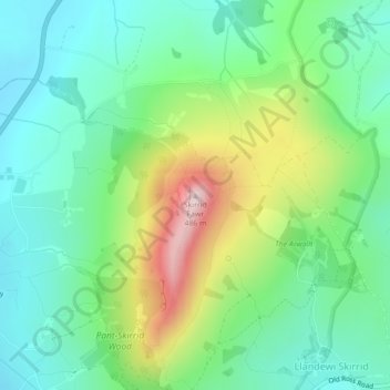 Skirrid Fawr topographic map, elevation, terrain