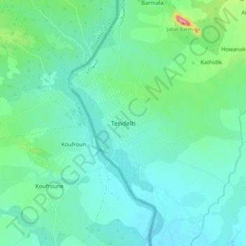 Tendelti topographic map, elevation, terrain