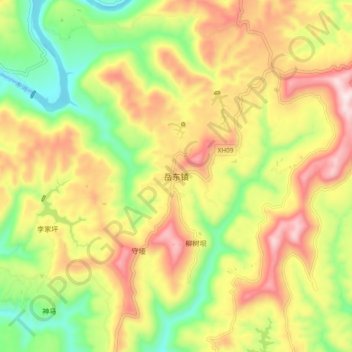 岳东镇 topographic map, elevation, terrain