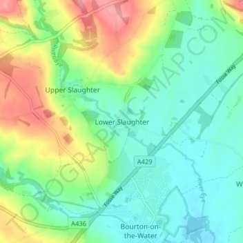 Lower Slaughter topographic map, elevation, terrain