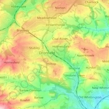 Dronfield topographic map, elevation, terrain