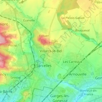 Villiers-le-Bel topographic map, elevation, terrain
