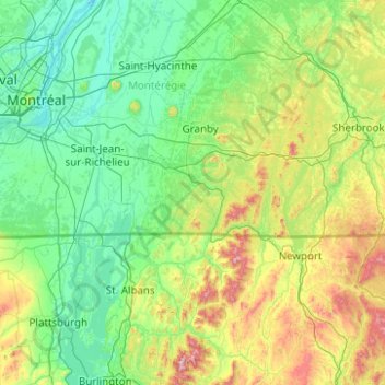 Brome-Missisquoi topographic map, elevation, terrain