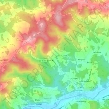 Rozier topographic map, elevation, terrain