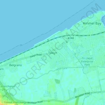 Towyn topographic map, elevation, terrain