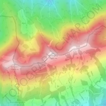 Wildspitz topographic map, elevation, terrain