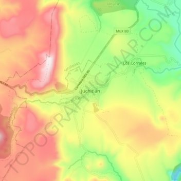 Juchitlan topographic map, elevation, terrain