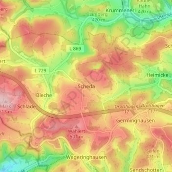 Scheda topographic map, elevation, terrain